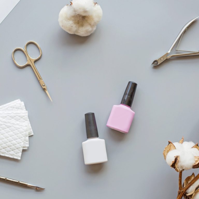 nail polish bottles and tools on table